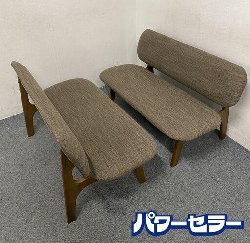 ニトリ/NITORI リビングダイニング2人用ソファ リラックスワイド ミドルブラウン/モカ 2点セット ベンチ 中古家具 店頭引取歓迎 R8049