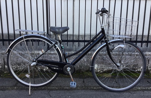 ＜整備済・新品パーツ交換多数＞シティサイクル 27インチ自転車・ブラック LEDオートライト・内装3段変速 鍵付き・清掃済で綺麗です♪