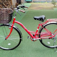※　受け渡し完了　※　　　　　　　　　　　　　　　　自転車　２６インチ　全整備済み　レトロ風　LEDライト　赤色　おまけ付
