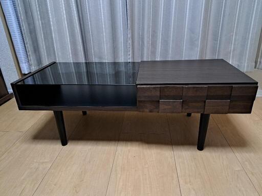 モダン ガラステーブル ローテーブル テレビ台 テーブル リビングテーブル ダークブラウン シンプル 木製