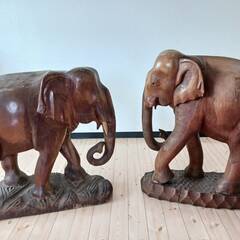 象の置物 木製2体