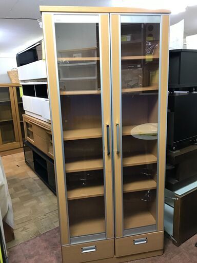 【FU750】★NITORI ニトリ 2枚ガラス扉本棚 ブラウン 80✕32.5✕180  フリーボード 書棚 収納棚 家具  堺市 深井 【ジャングルジャングル深井店】