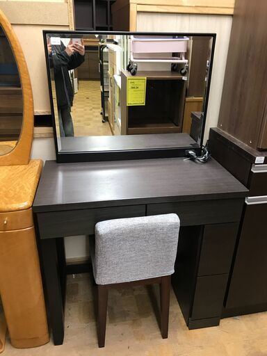 【FU753】★NITORI  ニトリ 面鏡ドレッサー イス付き ブラウン 80✕41✕130 シンプル  1面  収納家具  堺市 深井 【ジャングルジャングル深井店】