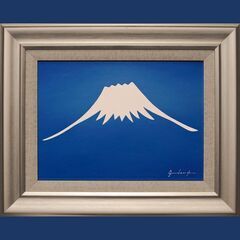 【ネット決済・配送可】油絵イラスト▲『青い空に白い富士山』▲がん...