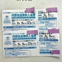 ソフトバンクホークス　3月5日　内野自由席入場券　2枚　ヤクルト...