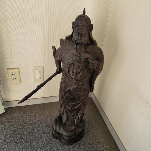 【購入者様決定】a 木彫 木製 龍旗関羽 置物 三国志 彫刻 金運 開運 風水　古美術 アンティーク