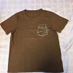 半袖Tシャツ　茶　猫　レディース48