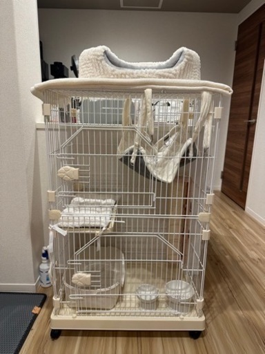 猫用 コンパクト 2段ケージ（爪研ぎ棒付き)