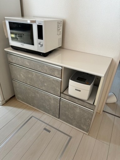 キッチンカウンター テーブル 120cm セメント調 食器棚 キッチン収納