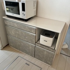 キッチンカウンター テーブル 120cm セメント調 食器棚 キッチン収納