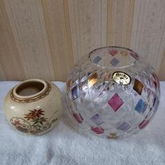 ボヘミアンガラス花瓶　&　陶器花瓶