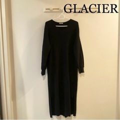 GLACIER 黒色　Ｖネック　ニットワンピース　ロングワンピース　L