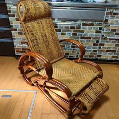 お届け可　アンティーク　レトロ　天然籐椅子　リクライニングチェア