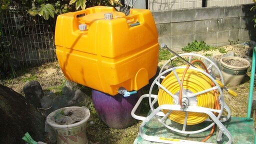 農機具 水タンク　アルミ巻取機　ホース100ｍ　噴射ノズル