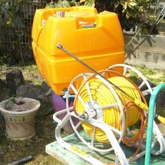 農機具 水タンク　アルミ巻取機　ホース100ｍ　噴射ノズル