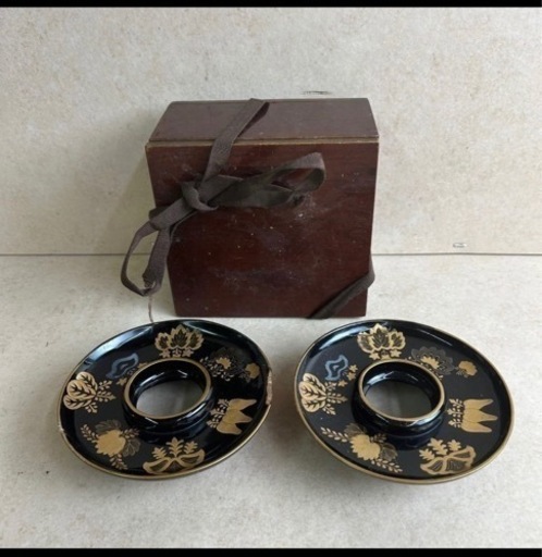 k220608 超希少 飾皿 2尺 盃 黒塗り 天目台 茶托 大正・昭和 日本製 上品 高貴 秋 アンティーク 和骨董 現状品 中古品 欠損あり