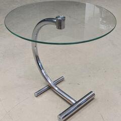 ガラスサイドテーブル(円形ガラス/スチール脚)