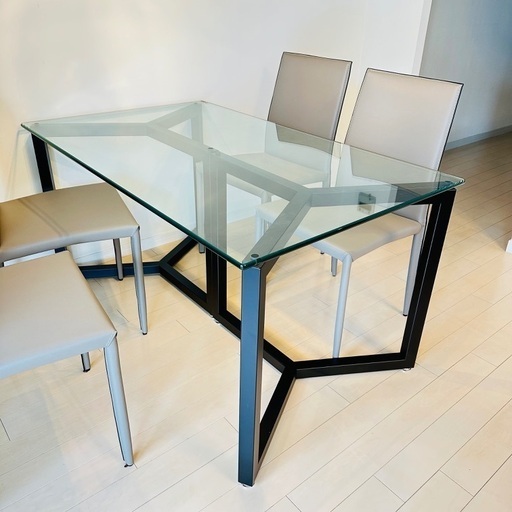 IKEA JOKMOK ダイニングテーブル＋4脚セット 透明カバー板（アクリル