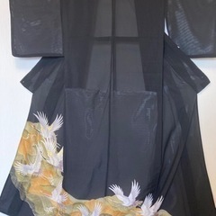 夏用黒留　金糸、銀糸刺繍。着物(梠)、帯(紗)と帯留めセット