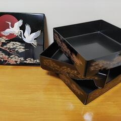 重箱　弁当箱　三段　丹頂鶴と朝陽と松