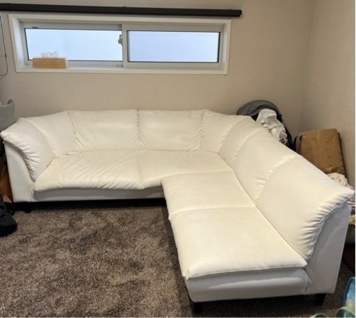 家具 レザーソファ 4〜5人掛けソファ　ホワイト