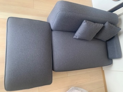 ソファ 2人掛け カウチソファ 幅110cm オットマン クッション2個付き かんたん組立