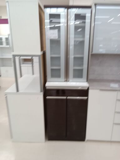 ★ジモティ割あり★  食器棚 ブラウン×ホワイト W60×D48×H197 クリーニング済み TC1893