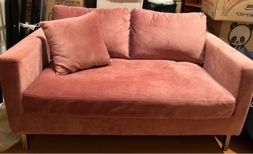 lowya 2人がけソファ ベルベット調 オレンジ