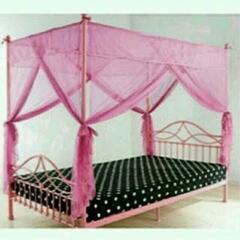 セミダブル 天蓋ベッド フレーム ピンク 天蓋カーテン 黒
