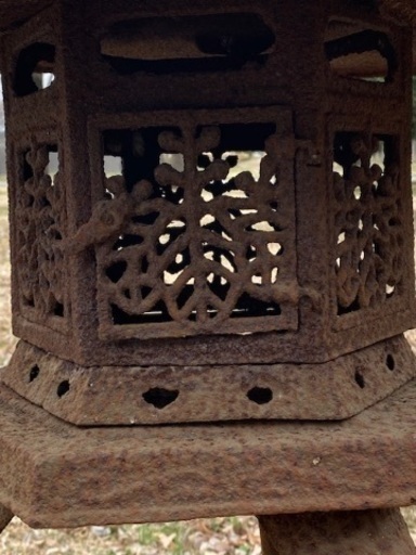 時代物 古鉄 雪見 鉄灯篭 鉄灯籠 鉄燈篭 桐透彫文鉄置燈籠