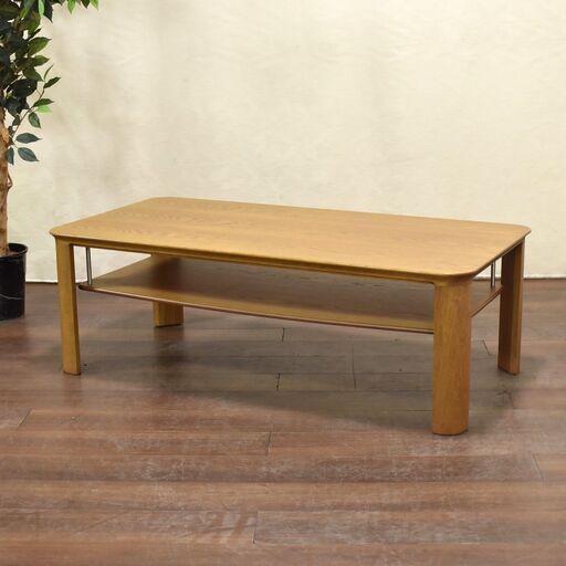 ≪yt1179ジ≫ カリモク家具 センターテーブル 幅120cm 奥行60cm 高さ40cm TU4380？ ローテーブル 2段/棚付 現状品 60302-09
