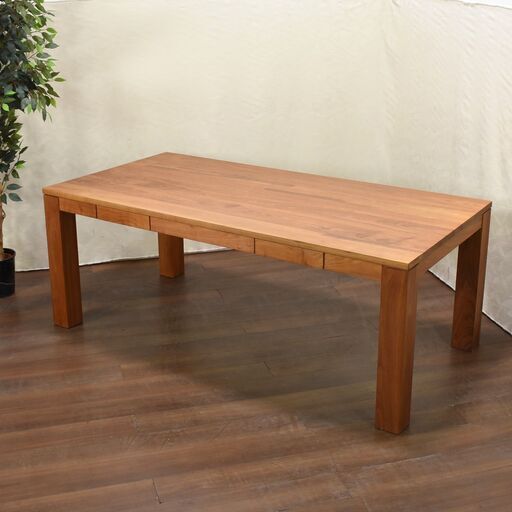 【ヤ取】≪yt1184ジ≫ 大型ダイニングテーブル 幅180cm 奥行90cm 引き出し4杯付き ナチュラル/木製家具 脚部難あり リペアベース 現状品 60303-09