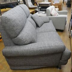 美品！2人掛けソファ ワイドツーシーター 布製 グレー系 ファブリック 幅約182cm クッション付き　西岡店