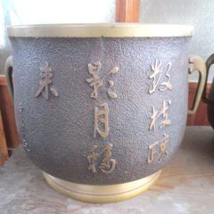 時代物 蜻耳火鉢 2点セット 火箸 灰付き 漢文 在銘 雲峯 漢詩 月 梅の