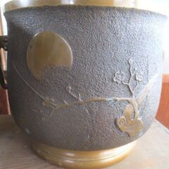 時代物 蜻耳火鉢 2点セット 火箸 灰付き 漢文 在銘 雲峯 漢詩 月 梅の