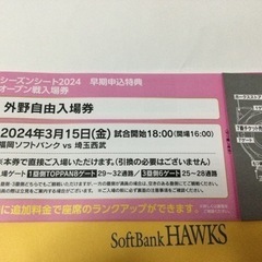 3/15(金)ソフトバンクホークスVS西武ライオンズ オープン戦...