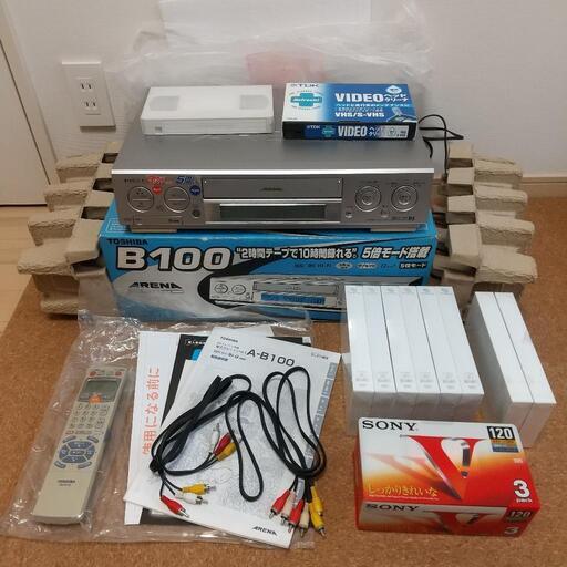7/19更新【値引き中】\n完動品 美品 VHS ビデオデッキ 東芝 アリーナ A-B100 ビデオテープ 合計25本付き