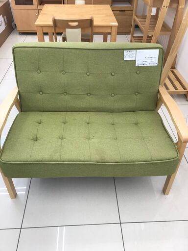★ジモティ割あり★  2人掛けソファ グリーン H78.5×D73×W116.5 クリーニング済み HJ2413