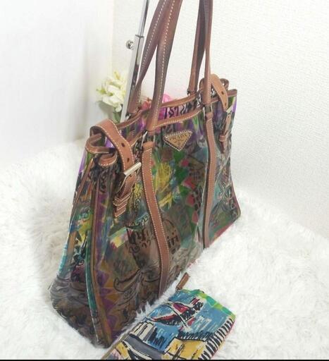 PRADA プラダ ベネチア柄 レザー×PVC クリア トートバッグ プレート 