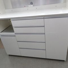 大型！キッチンボード パモウナ 幅140×高214㎝ パールホワイト ハイカウンタータイプ ソフトクローズ 便利なオプション追加あり　西岡店