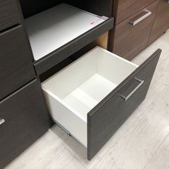 レンジボード ガラス扉付き ブラウン×ホワイト 132【トレファク堺福田店】