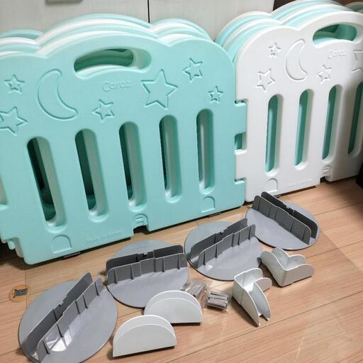 ベビーゲート　ベビーサークル　カラズ　ミント＆ホワイト　10枚　足　接続部品