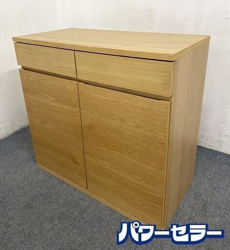 MUJI/無印良品 キャビネット リビング サイドボード 幅88 天然木 収納家具 オーク材 中古家具 店頭引取歓迎 R8035