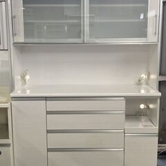 古賀家具/KOGA キッチンボード 幅150 モイス ソフトクローズ ハイグロス ホワイト スライドガラス 中古家具 店頭引取歓迎 R8053