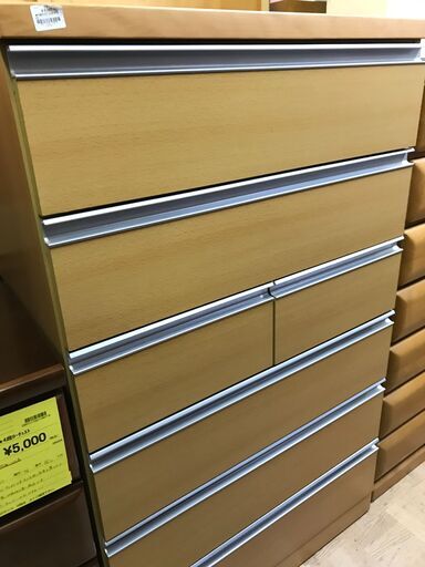【FU776】★近藤産業  6段チェスト  イーグル80HC （NA ）ナチュラル  80×42.6×131cm  大収納  収納家具   おしゃれ   クリーニング済 堺市 深井【ジャングルジャングル深井店】