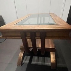 木製ガラステーブル アンティーク　重厚感　オーダー品　リビング