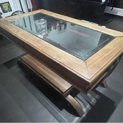 木製ガラステーブル アンティーク　重厚感　オーダー品　リビング