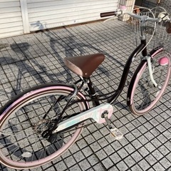 24インチ子供自転車】内装3段変速 LEDオートライト付 ブラウン／ピンク