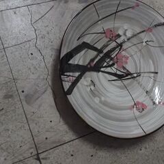 益子焼、大皿、２枚、直径３１センチ、梅の絵
