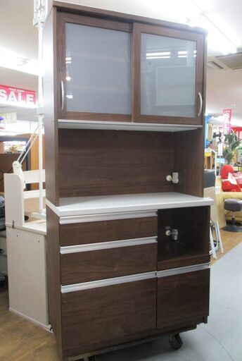 R221 創愛ファニチュア キッチンボード、ウッディシリーズ 食器棚、幅99cm USED・美品